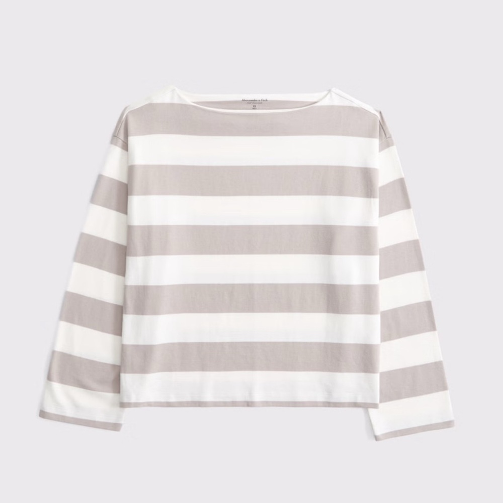 Abercrombie & Fitch Striped Long-Sleeve Heavyweight Jersey Slash Tee